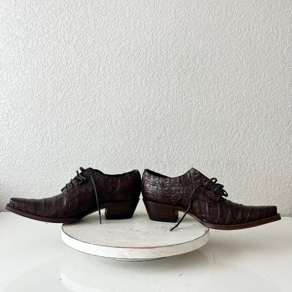 Rod Patrick Womens Lace Up Shoes 10 Brown Caiman Genuine Leather Western Loafers - Picture 7 of 11